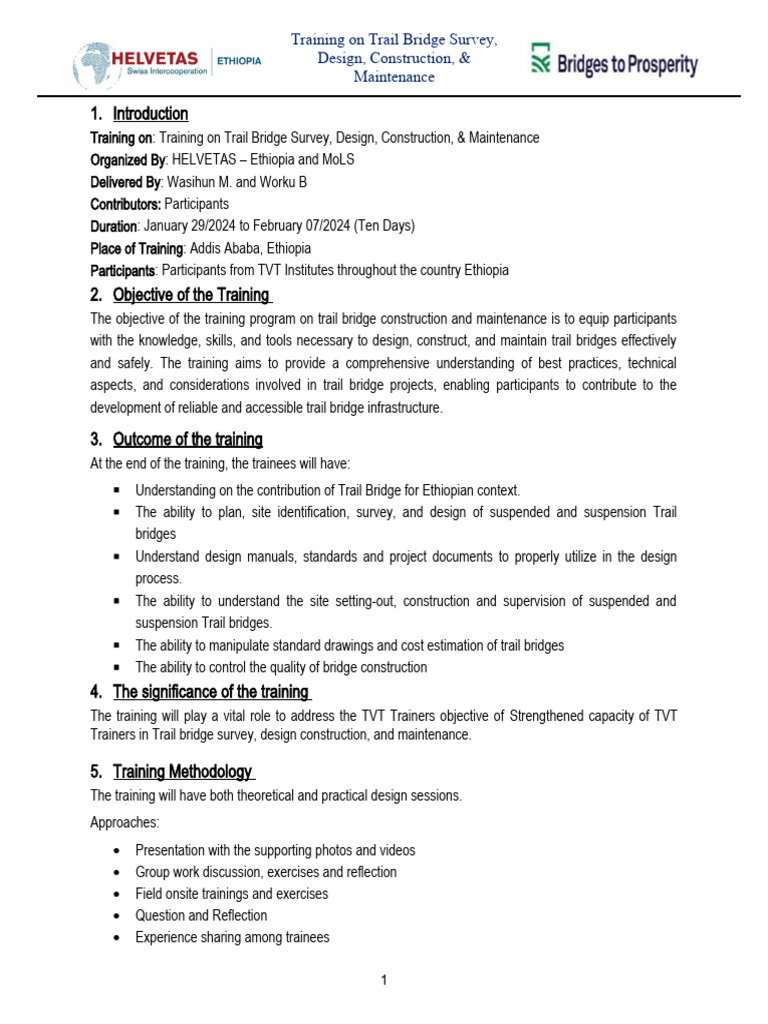 Trail Bridge Training in Ethiopia | PDF | Ethiopia