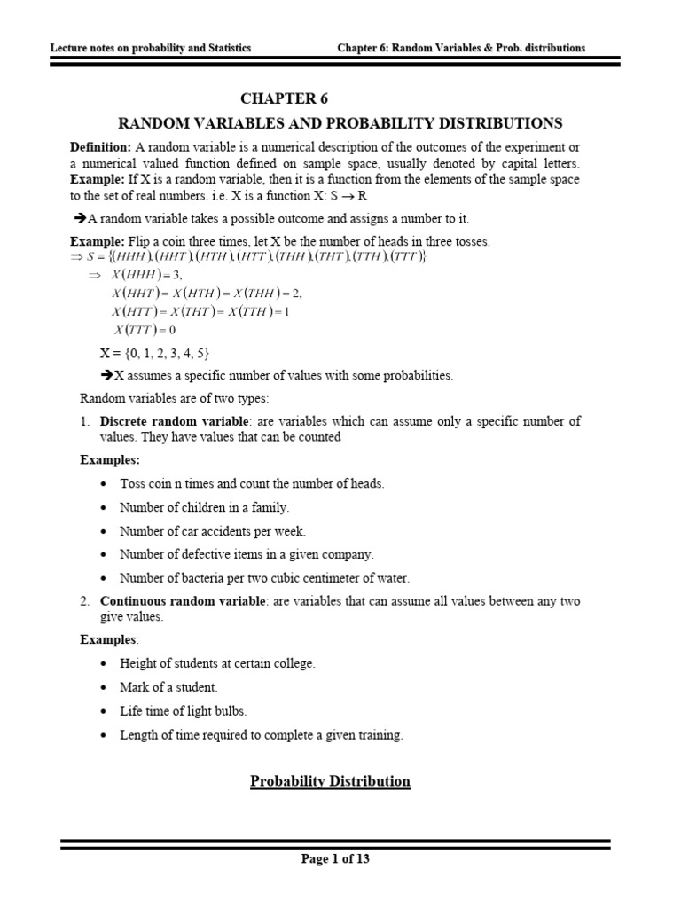 Random Variables & Probability Distributions | PDF | Probability