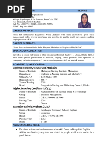 Mituara Khatun: Resume: Diploma in Nursing Science and Midwifery