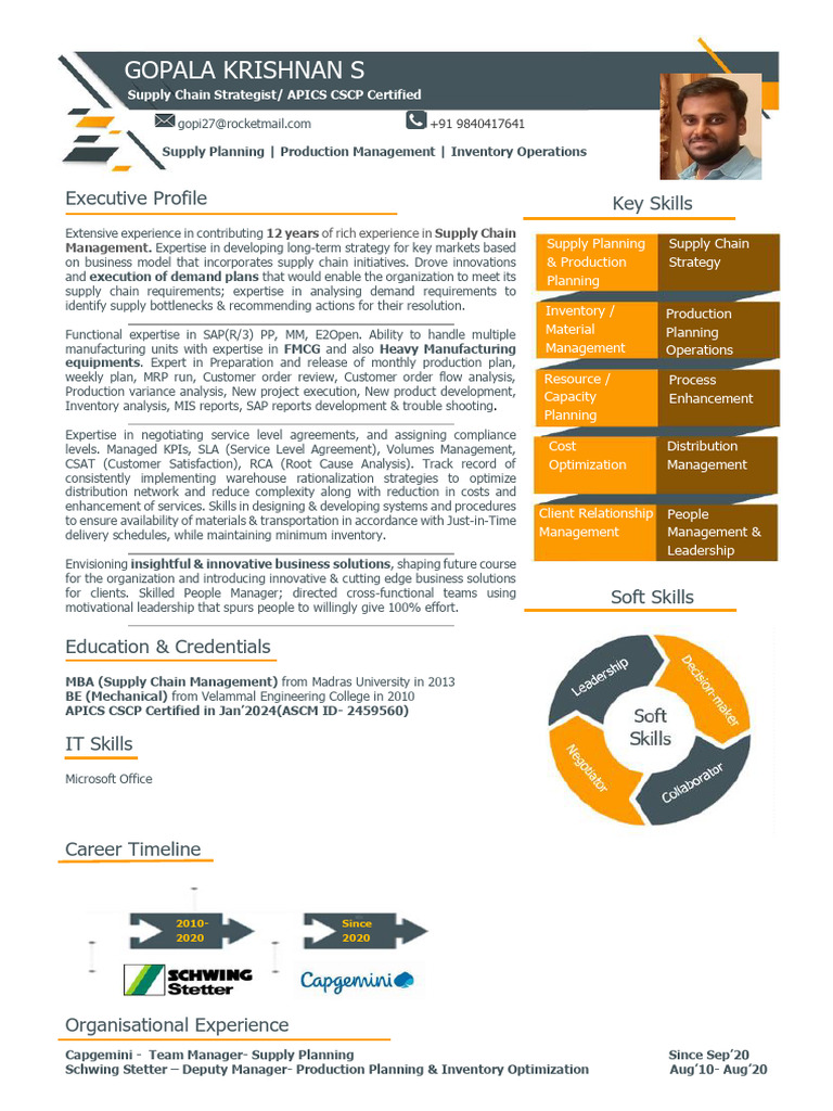 Resume Gopalakrishnan Download Free PDF Supply Chain Inventory