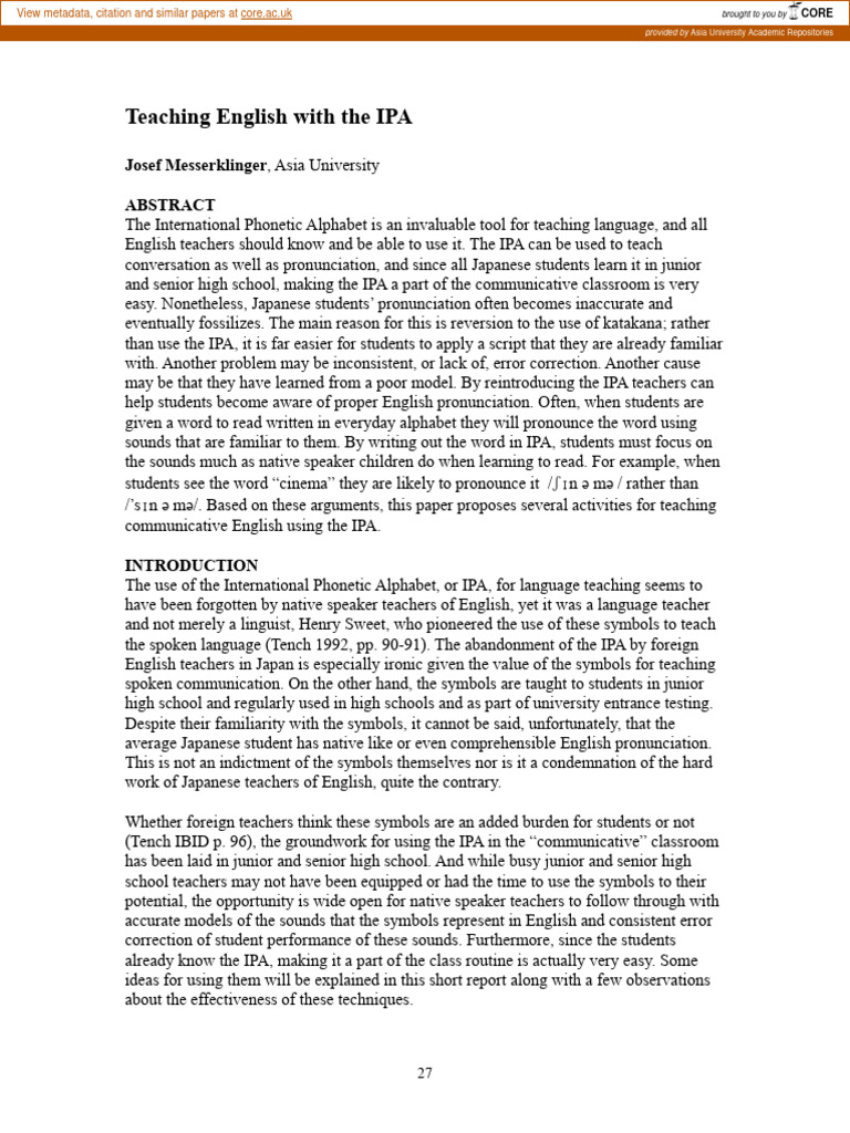 Teaching English Pronunciation with IPA | PDF | English Language ...