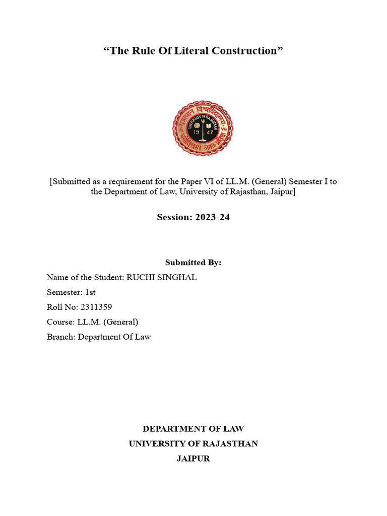 Defining the Literal Rule of Construction | PDF | Statutory ...