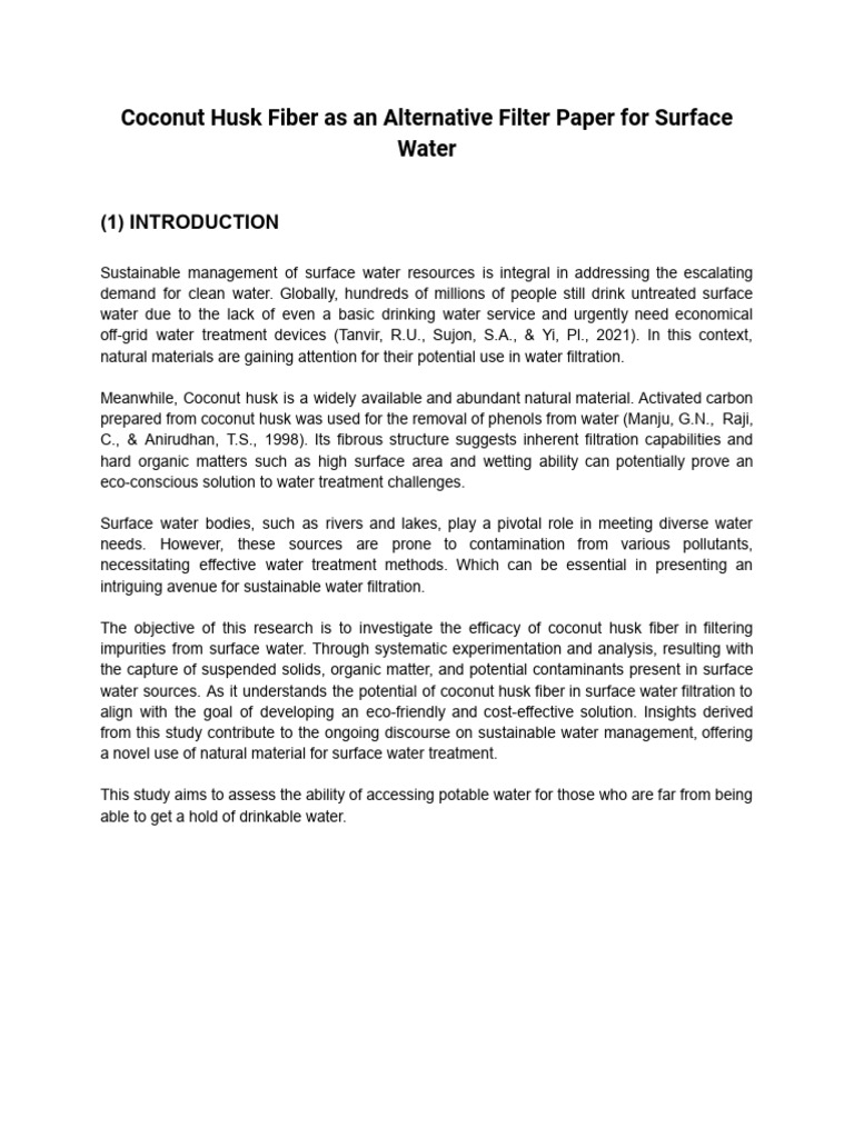 Research Coconut Husk PDF Water Filtration