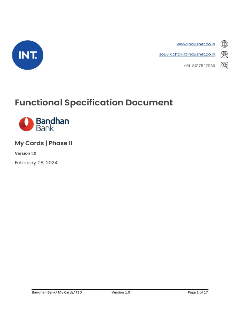 Bandhan Bank - My Card - Phase II - Functional Specification Document ...
