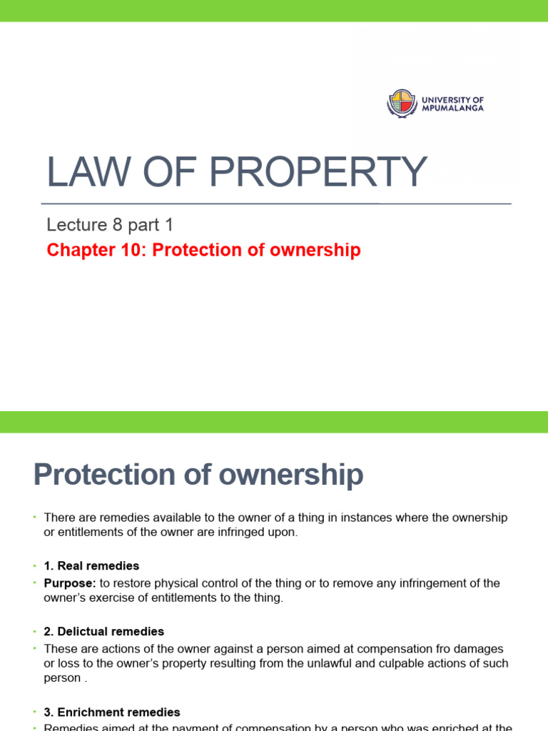L8 p1 (Protection of Ownership) Law of Property | PDF | Legal Remedy ...