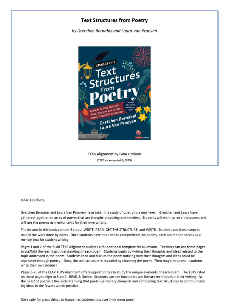 Text Structures From Poetry TEKS Alignment | PDF | Poetry | Metre (Poetry)
