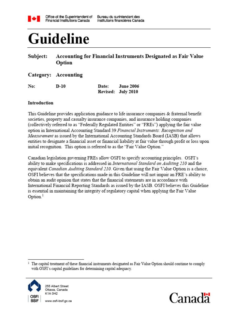 Osfi accounting for financial instruments designated as fair value