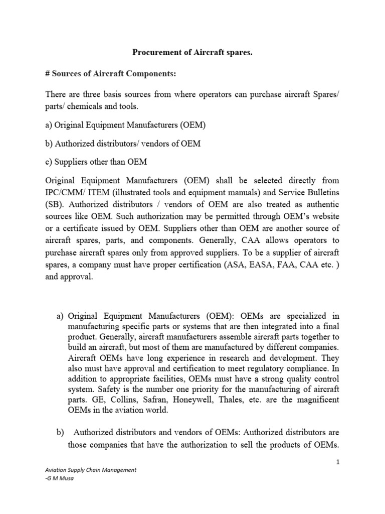 Procurement Of Aircraft Spares Pdf Invoice Business Process