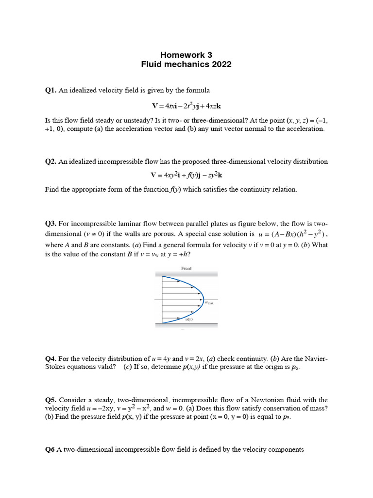 Homework 3 Fluid Mechanics 2022: TX Ty XZ | PDF