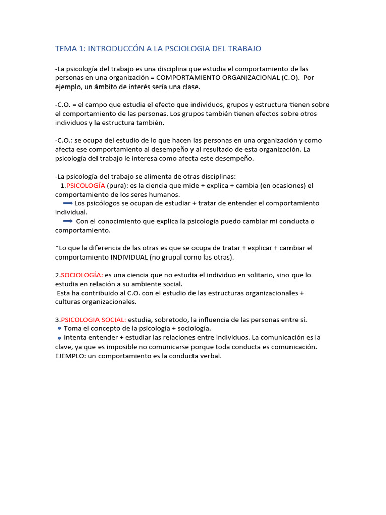 TEMA 1 Introducción A La Psicologia Del Trabajo | PDF | Motivación ...