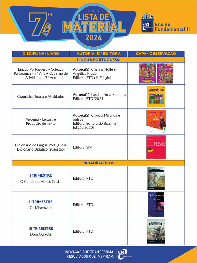 Material Escolar 7º Ano 2024 | PDF
