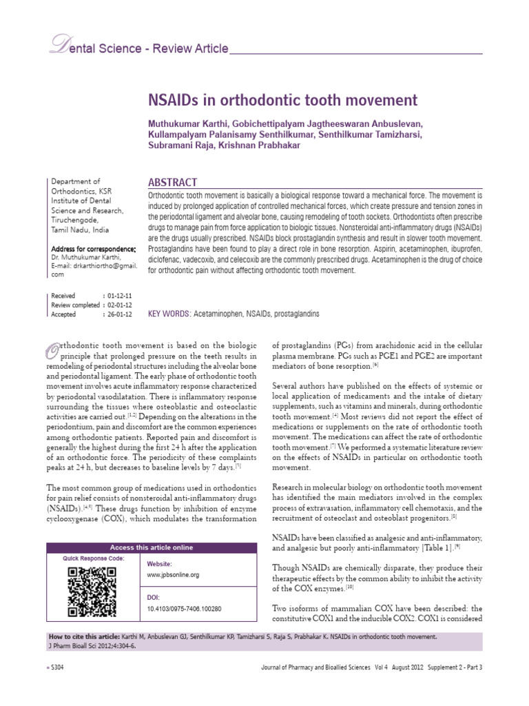NSAIDs in Orthodontic Tooth Movement, 2012 PDF Nonsteroidal Anti
