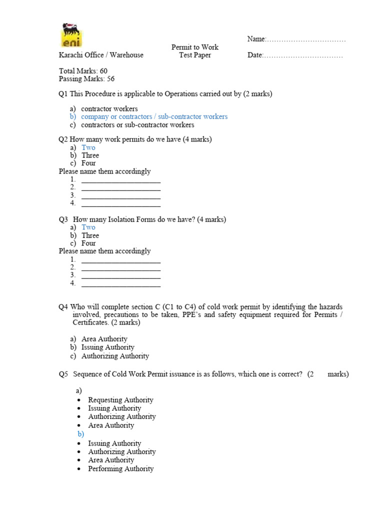 PTW Questions - (Karachi Office) | PDF | Workplace | Labor Relations