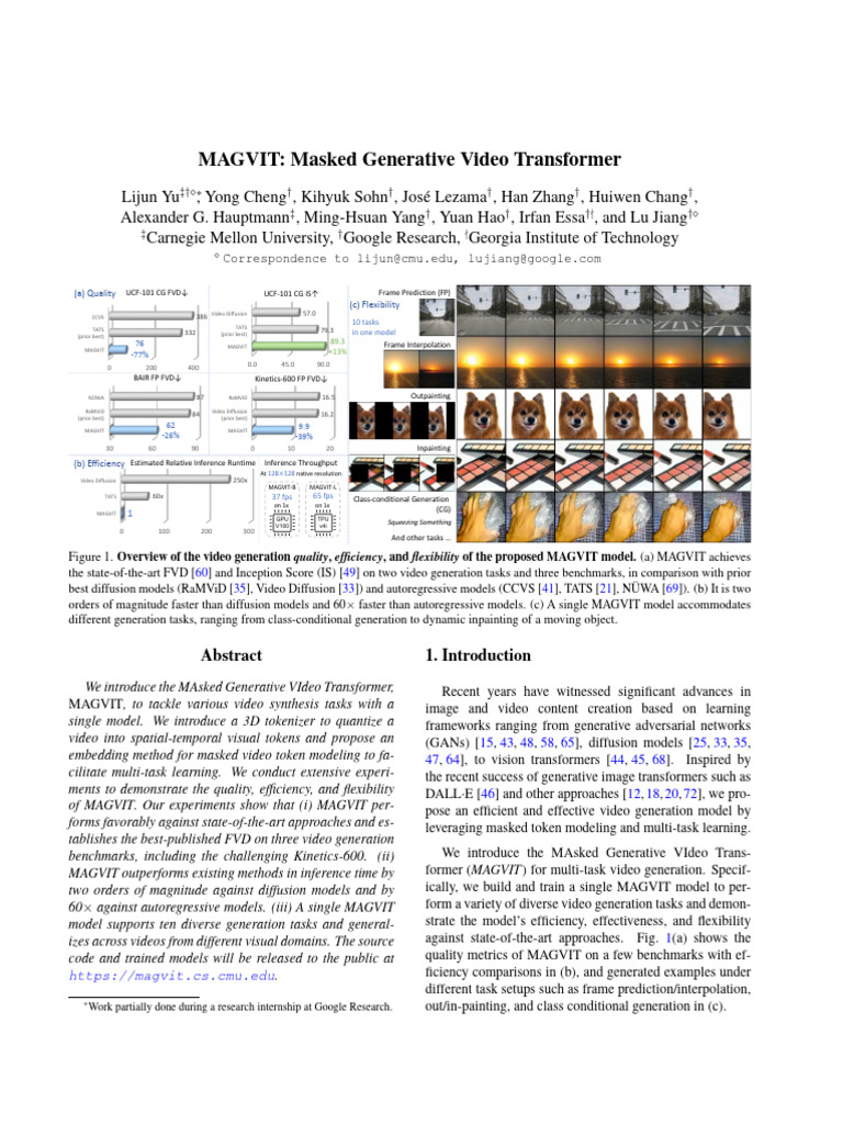 MAGVIT: Efficient Multi-Task Video Transformer | PDF | Data Compression ...