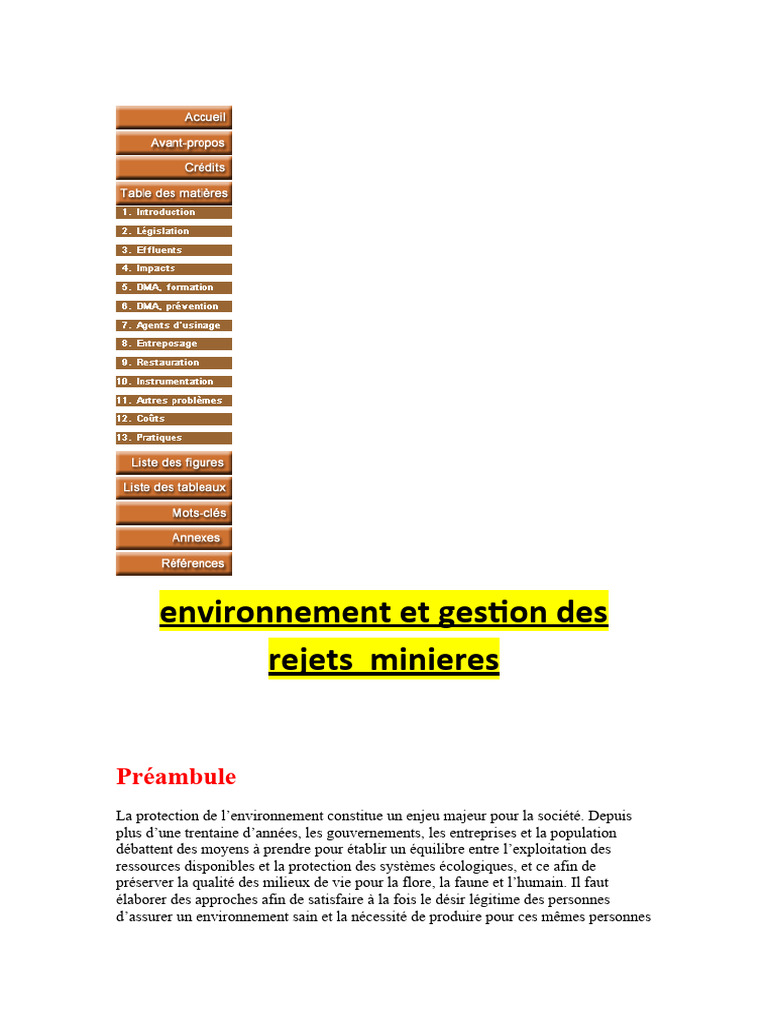 Gestion des rejets miniers et environnement | PDF | Environnement ...