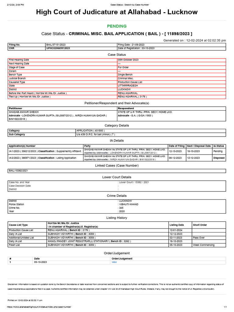 Case Status Search by Case Number Download Free PDF Bail Government