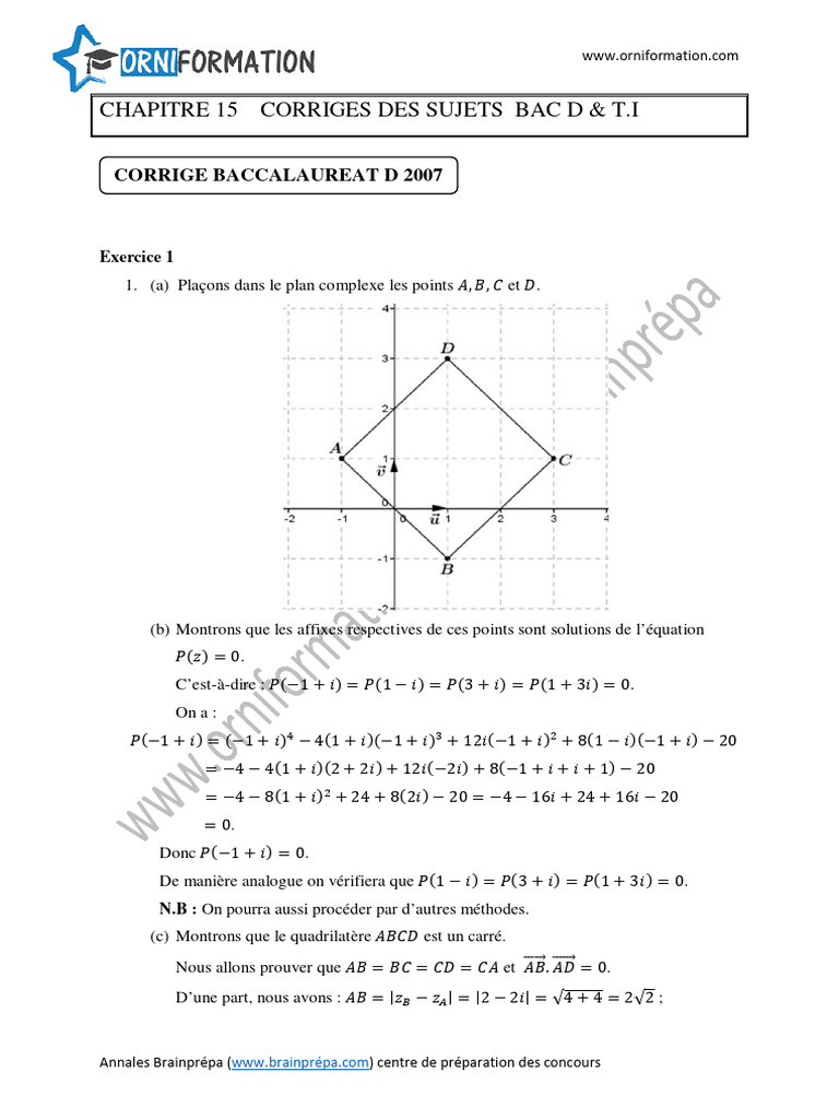 Corrigé Bac D 2007 en Mathématiques | PDF | Limite (mathématiques ...