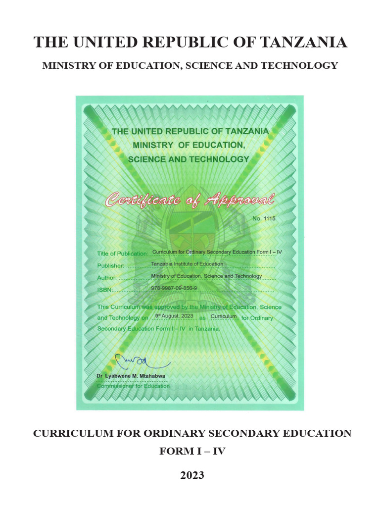 Curriculum for o level f 1 4 pdf tanzania curriculum