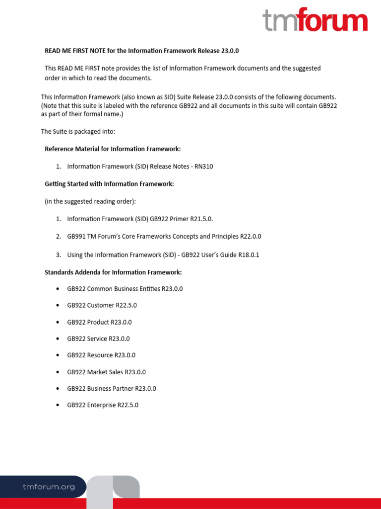 READ ME FIRST NOTE Information Framework v23.0 | PDF