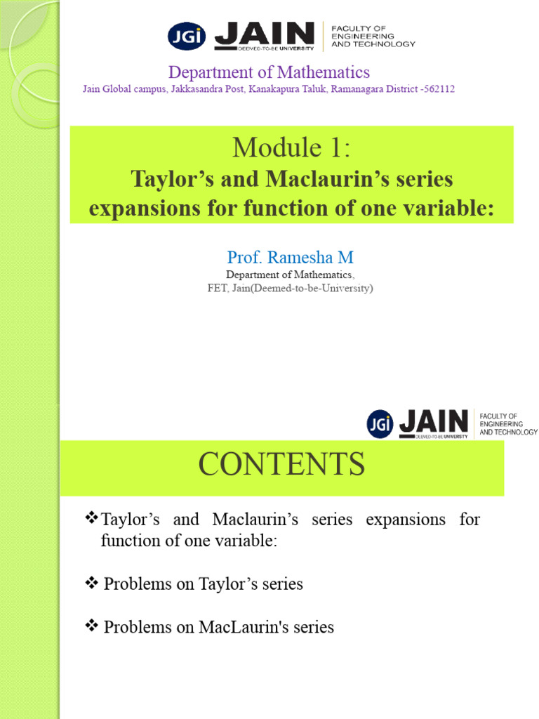 Lecture 4 Taylor S And Maclaurin S Series Pdf Mathematical Concepts