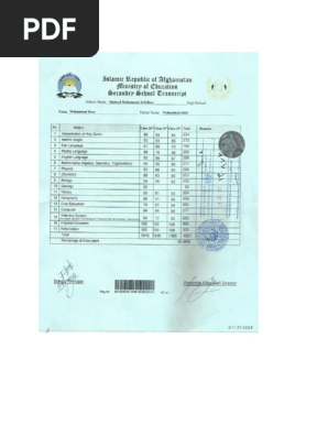 High school transcript