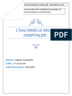 L'Eau Dans Le Milieu Hospitalier:: MR Aouchar Hygiène Hospitalière 1 Année ISP 2023-2024