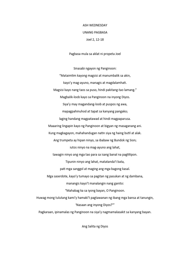Ash Wednesday-Readings | PDF