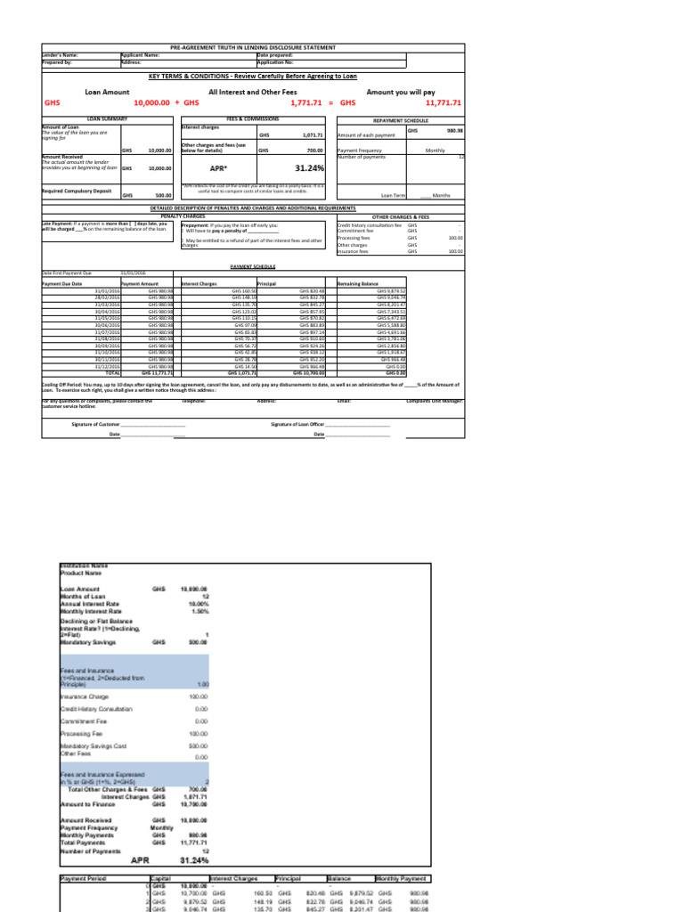 Ghana Loan Pre Agreement Statement and APR Calculator 30 10 15 Final