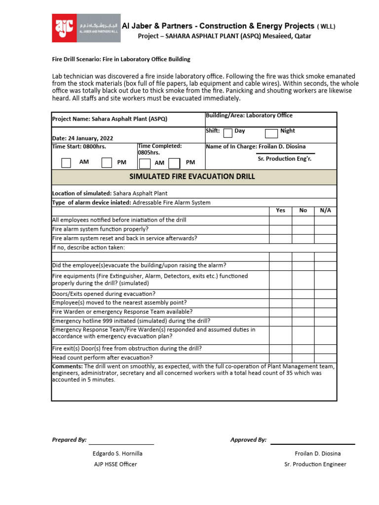 Fire Drill Scenario 2022 PDF Laboratories Emergency Evacuation
