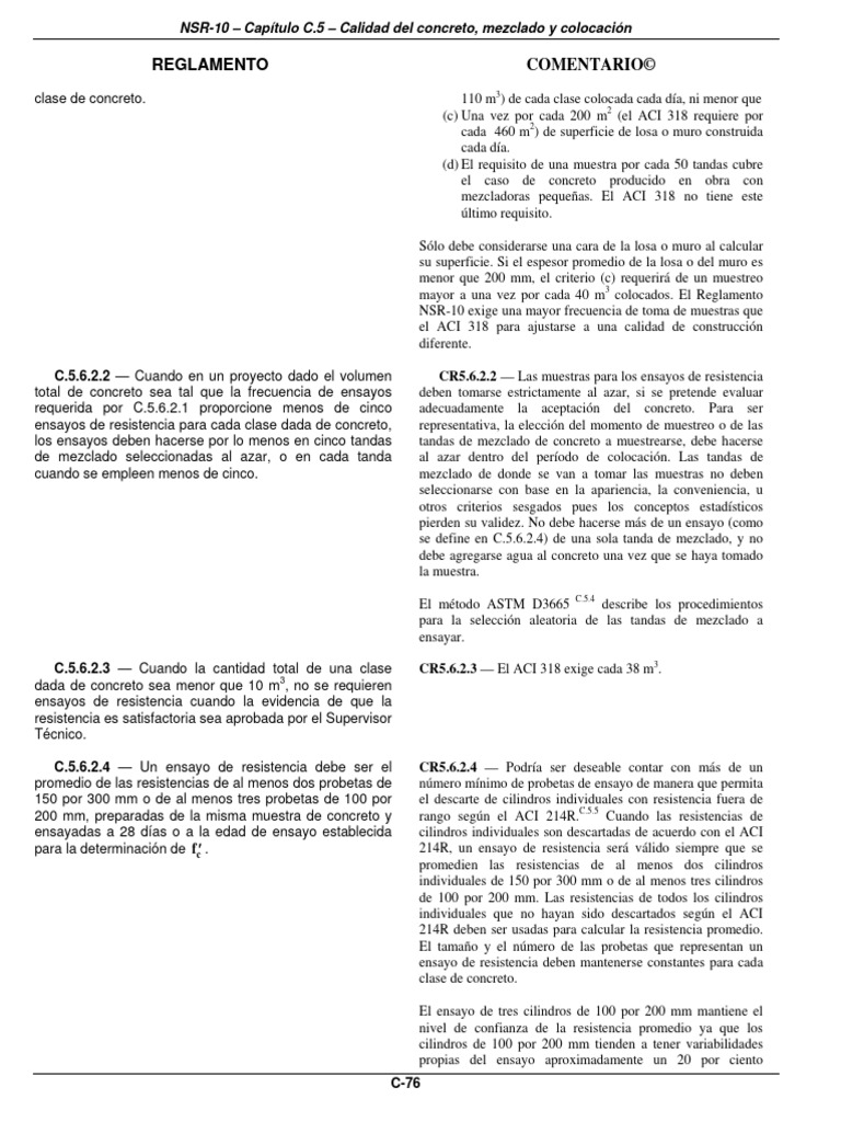 Calidad y muestreo del concreto NSR-10 | PDF | Hormigón | Clima