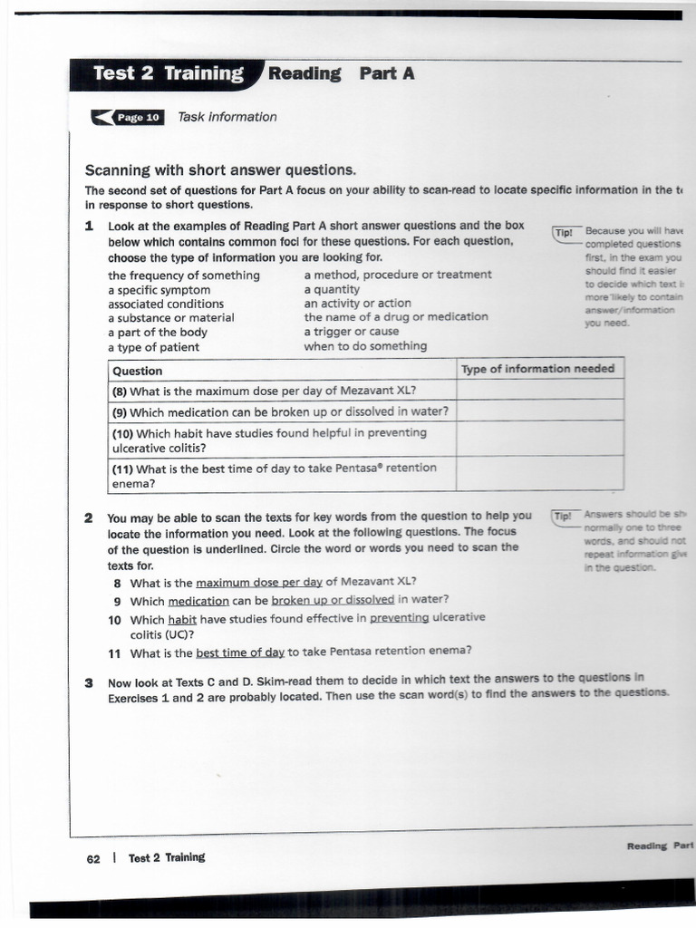 OET Trainer, Test 2, Reading Part A (Tips, Exercises, Test) | PDF