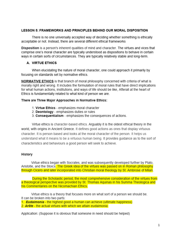 Ethics lesson 5 frameworks and principles behind our moral disposition