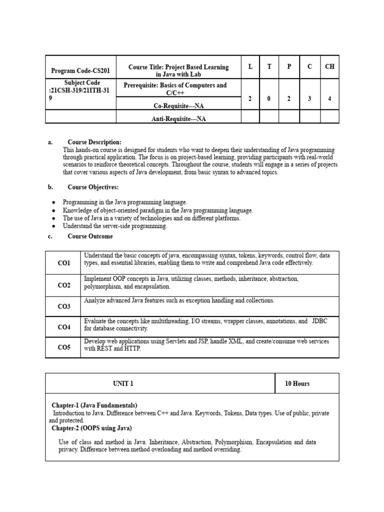 PBLJ Syllabus Hybrid | PDF | Java (Programming Language) | Engineering
