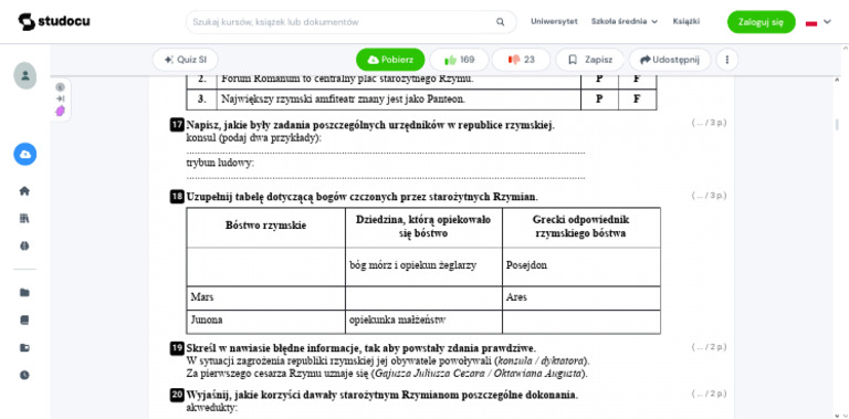 Test Starozytny Rzym Klasa 5 Pdf Starożytny Rzym Test (Z Widoczną Punktacją) - Grupa A - Strona 1 Z 11