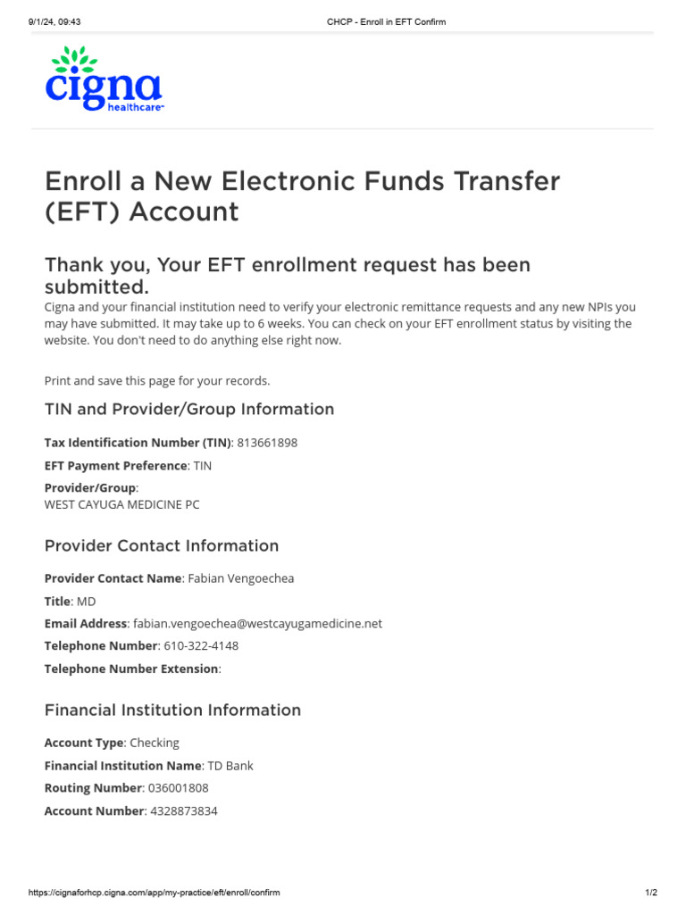 EFT Enrollment Confirmation Details | PDF