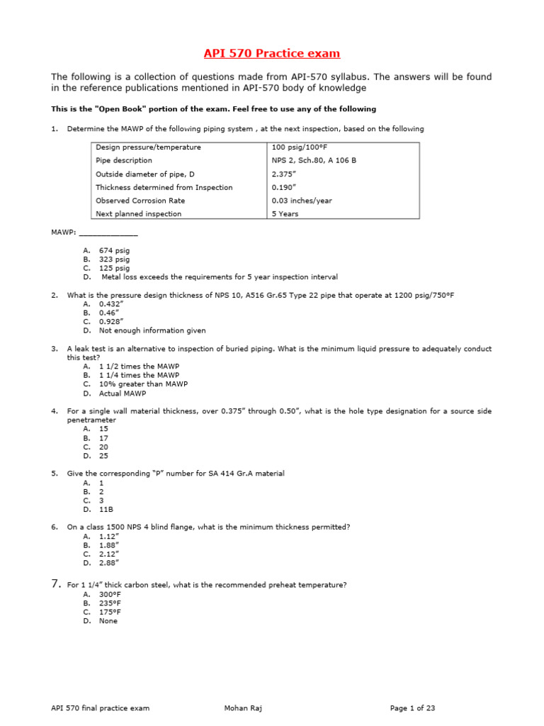 Api 570 final practice exam pdf pipe fluid conveyance welding