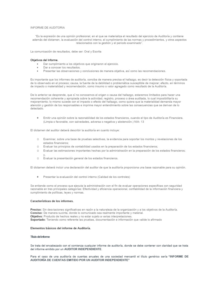 Informe de Auditoria | PDF | Auditoría | Contralor