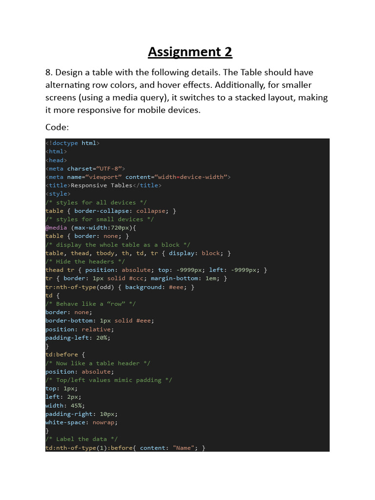 HTML Assignment 2 | PDF | Java Script | Computer Engineering