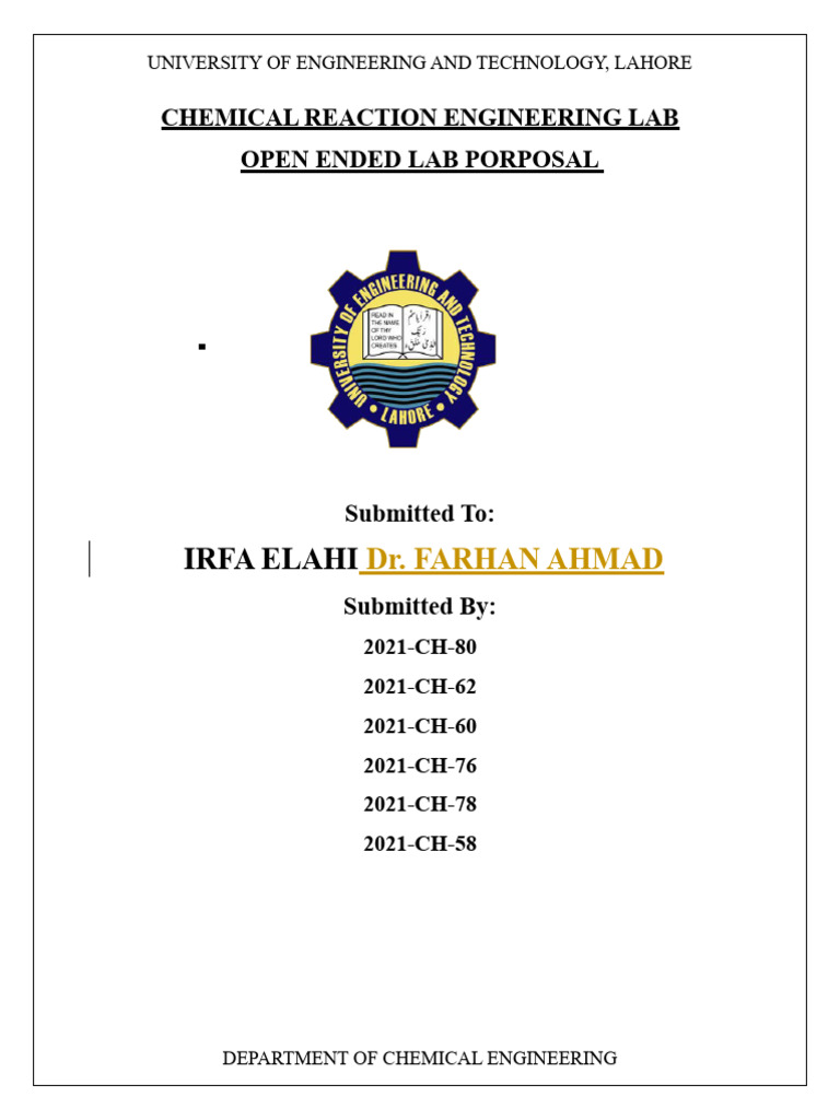 Chemical Reaction Engineering Lab Proposal Pdf
