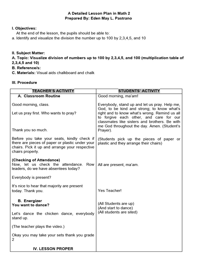 A Detailed Lesson Plan in Math 2 PDF Cognitive Science Human