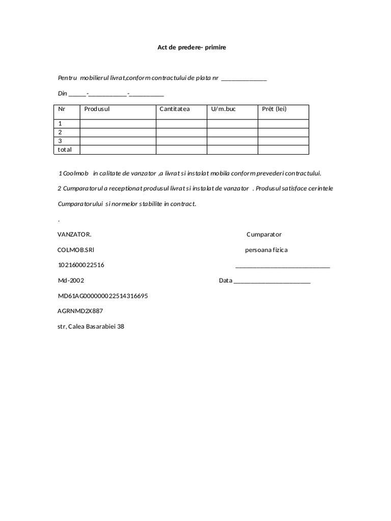 Act Primire Predare 1 | PDF