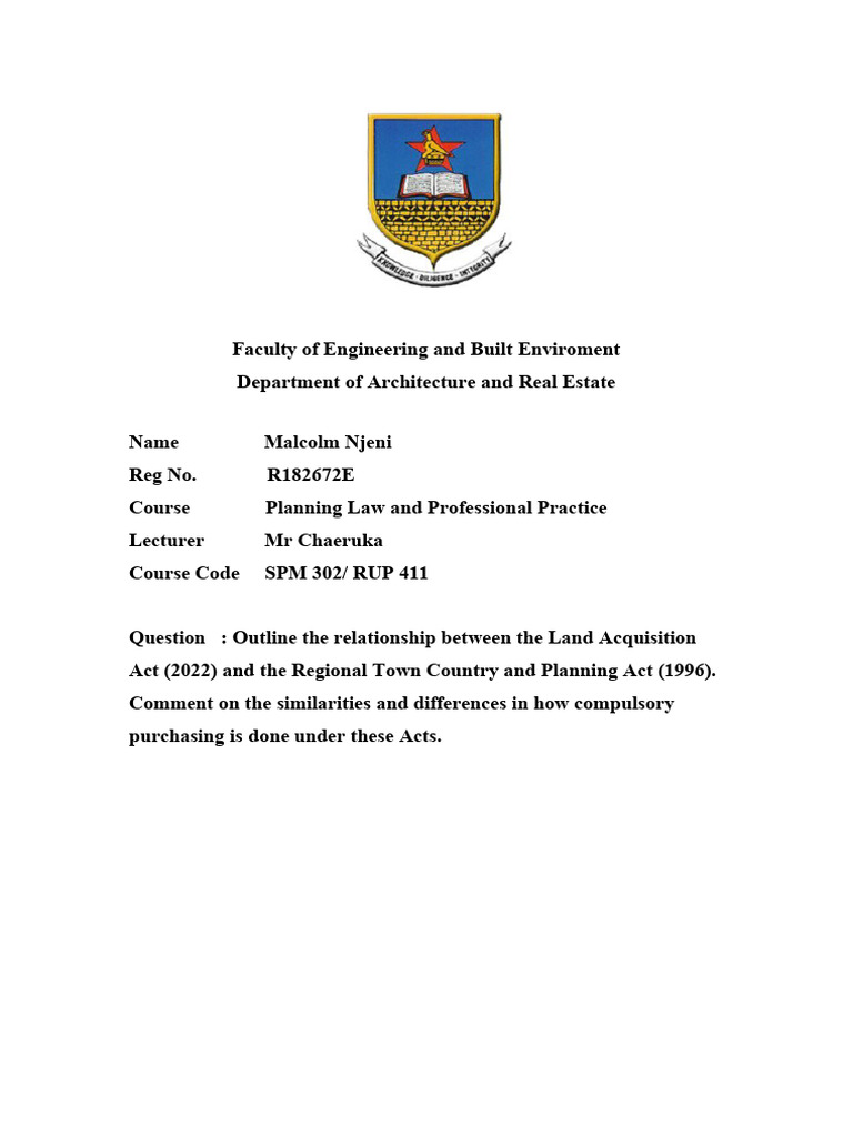 Land Acquisition & Planning Acts Analysis | PDF | Eminent Domain ...