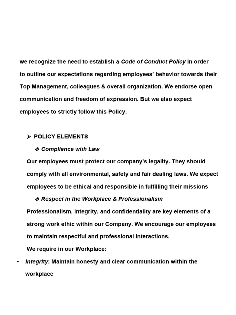 Employee Code of Conduct Policy | PDF