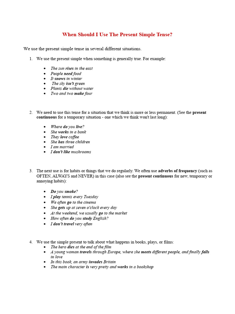 Present Simple Tense Uses Explained | PDF | Grammatical Tense | Verb