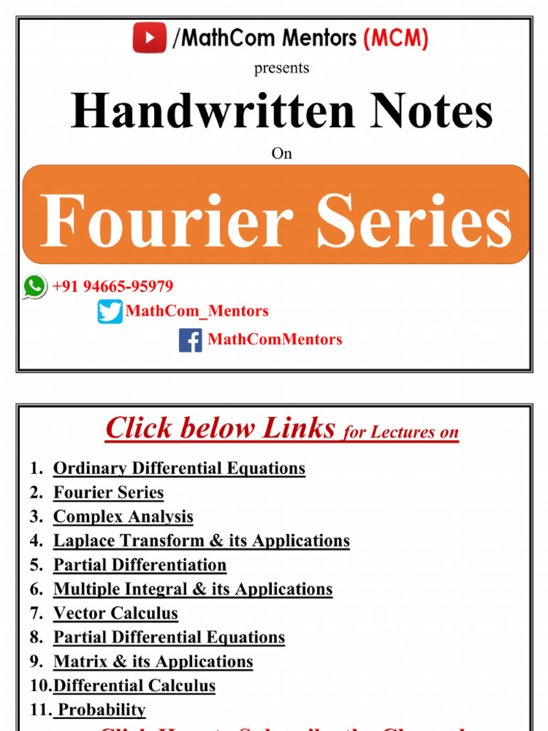 Complex Fourier Series And Fourier Transform Pdf Pdf Complex Number