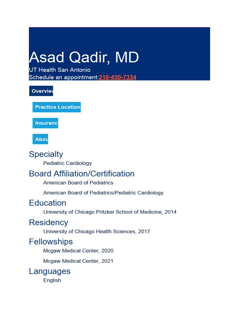 Asad Qadir, MD - Pediatric Cardiologist | PDF