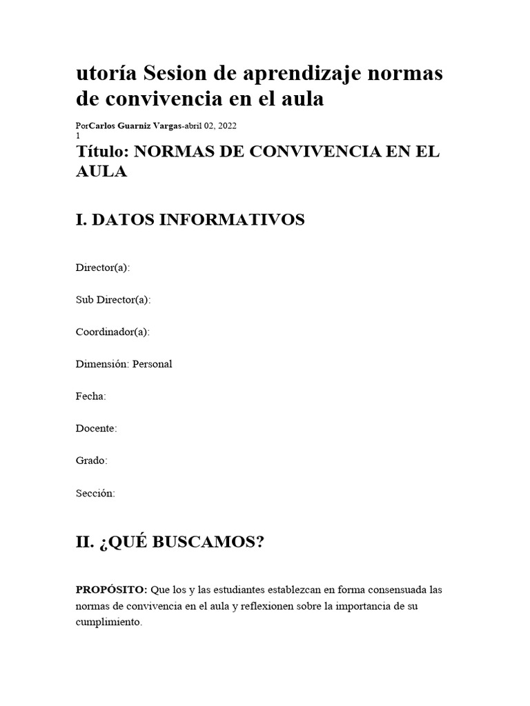 Normas de Convivencia en el Aula | PDF | Salón de clases