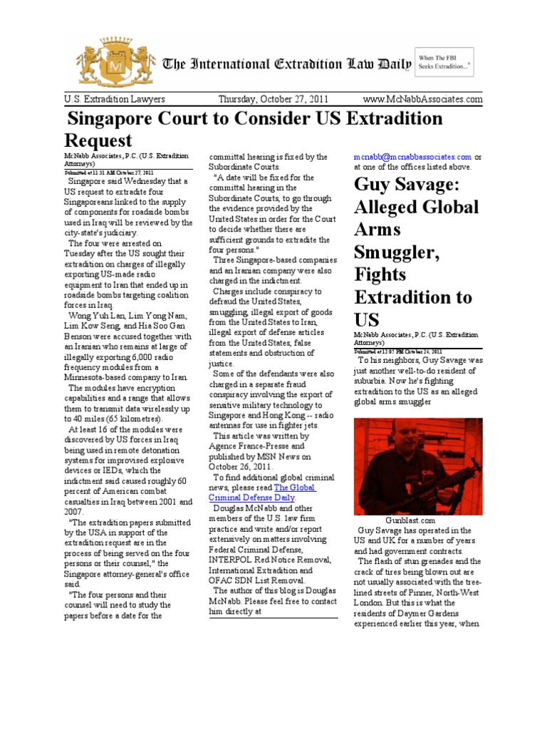 Singapore Court Reviews US Extradition | PDF | Improvised Explosive ...