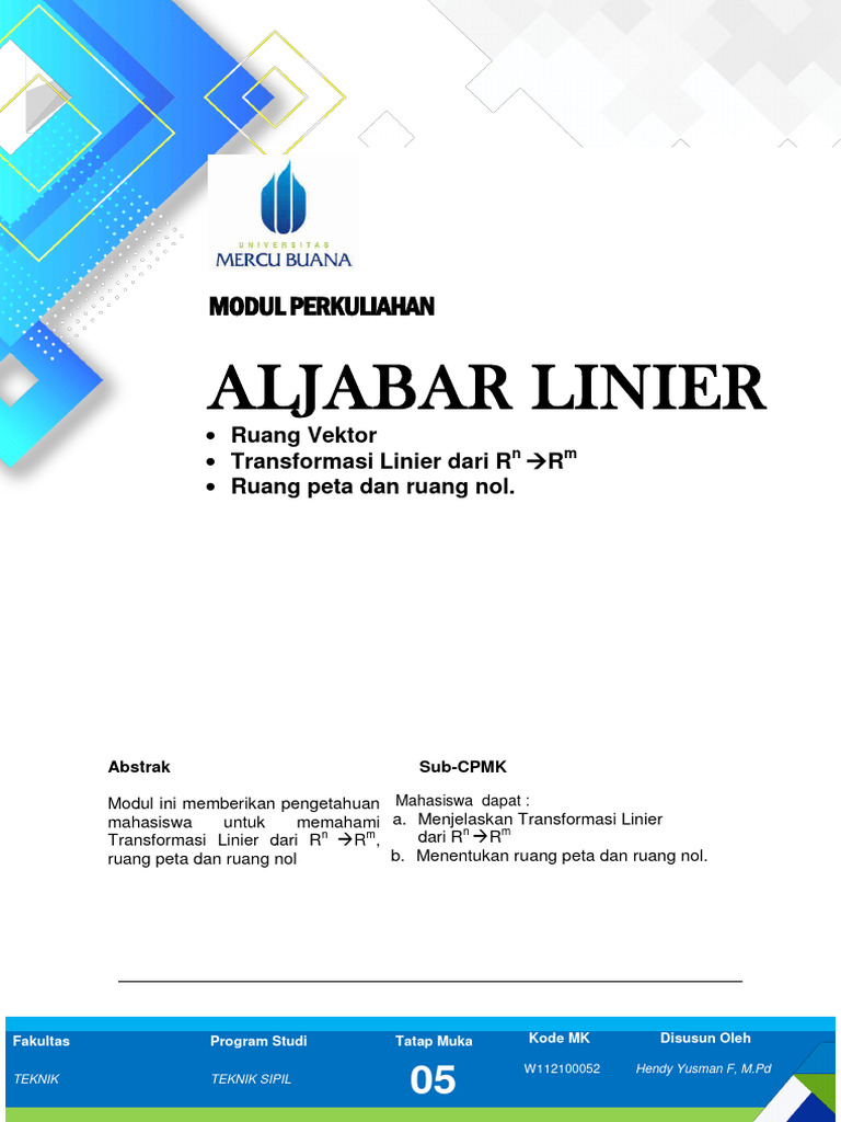 Modul Aljabar Linier: Transformasi dan Ruang | PDF