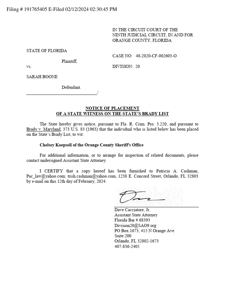 Notice of Chelsey Koepsell on Brady List | PDF